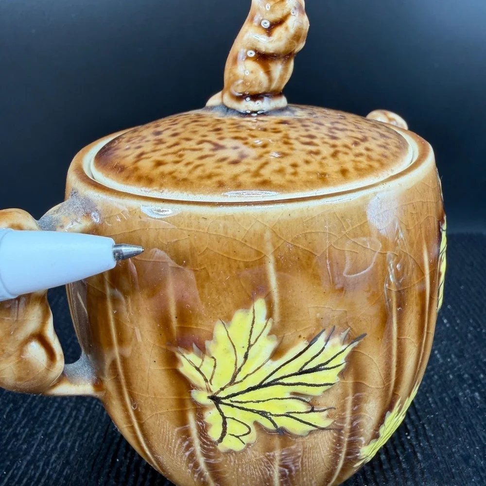 Vintage Shafford‎ 1951 Squirrel Maple Leaf Ceramic Sugar Bowl with Lid Brown VTG